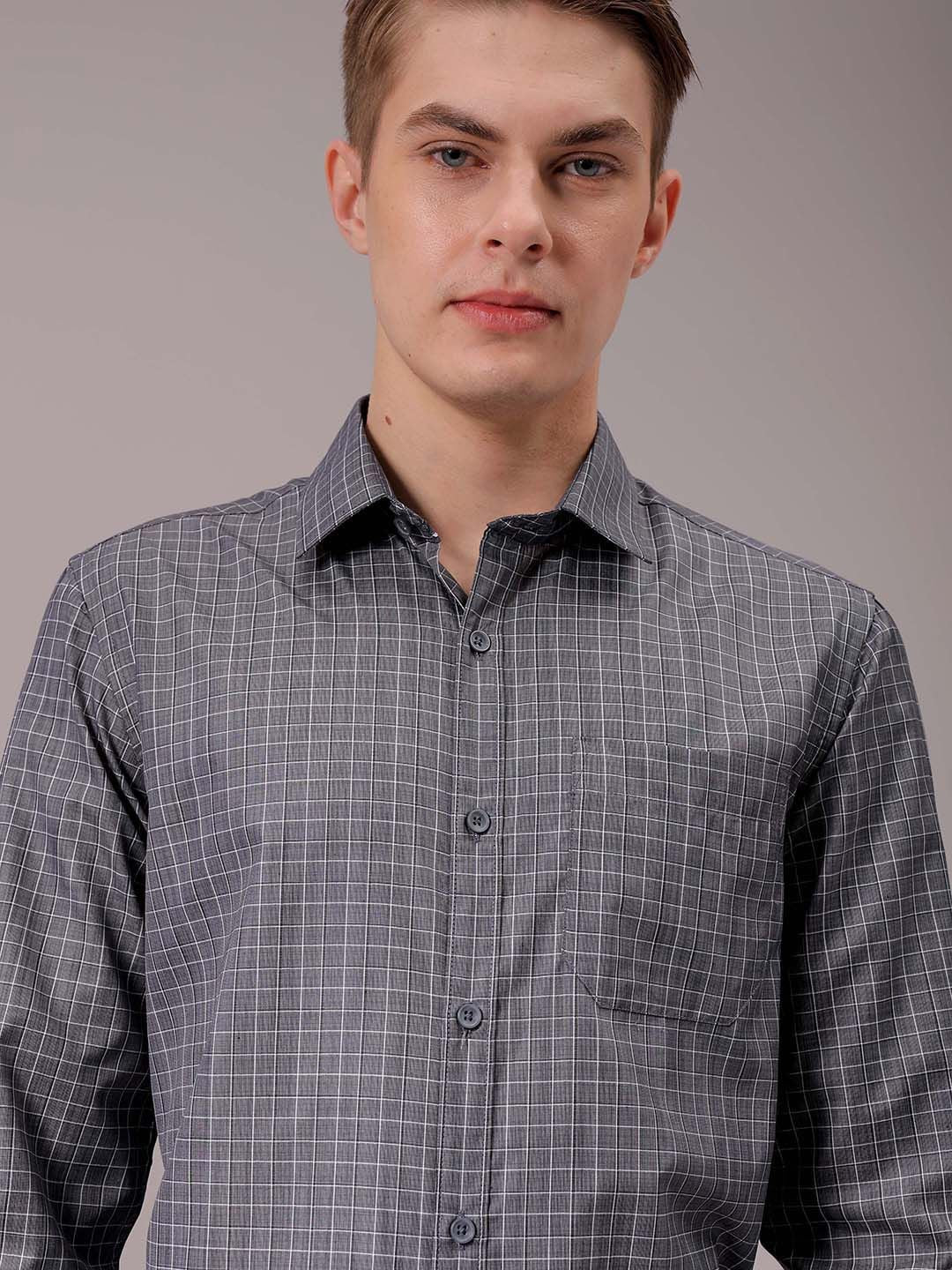 The Indian Garage Co. X Luxe Men Spread Collar Micro Checked Slim Fit Formal Shirt