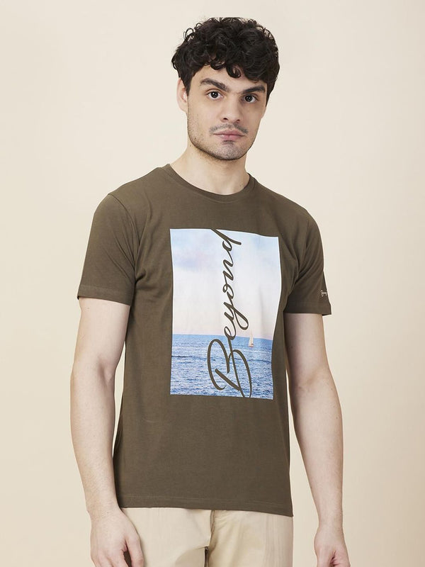 Menjadi lelaki manusia grafik dicetak kapas kapas t-shirt Slim Fit