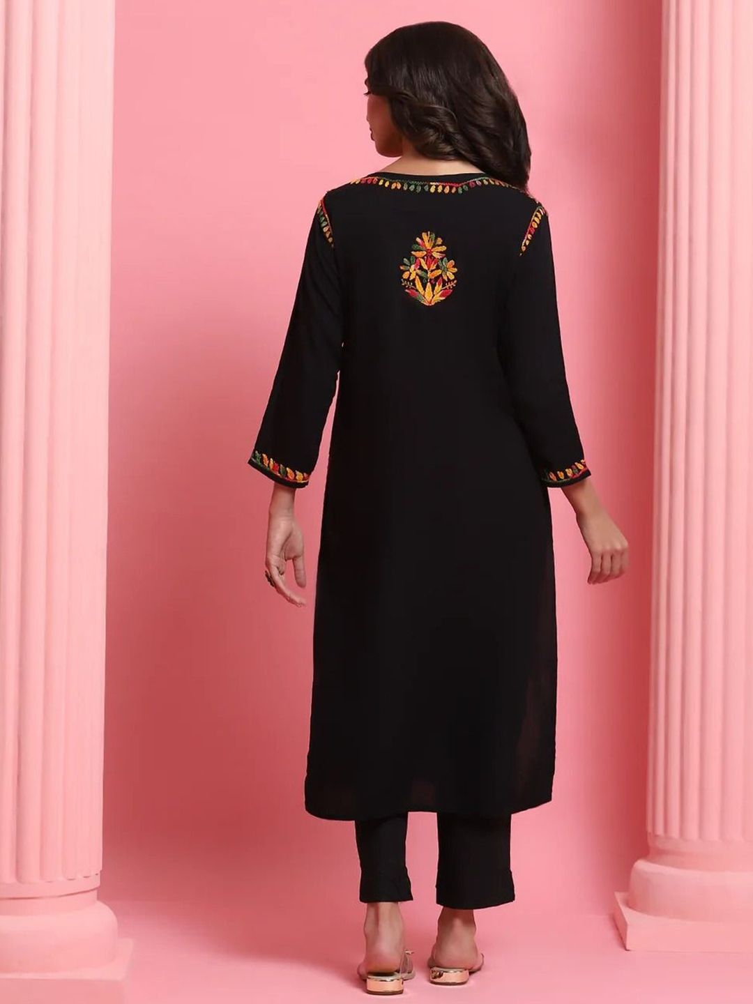 House of Chikankari Women Black Rayon Chikankari Embroidered Kurta