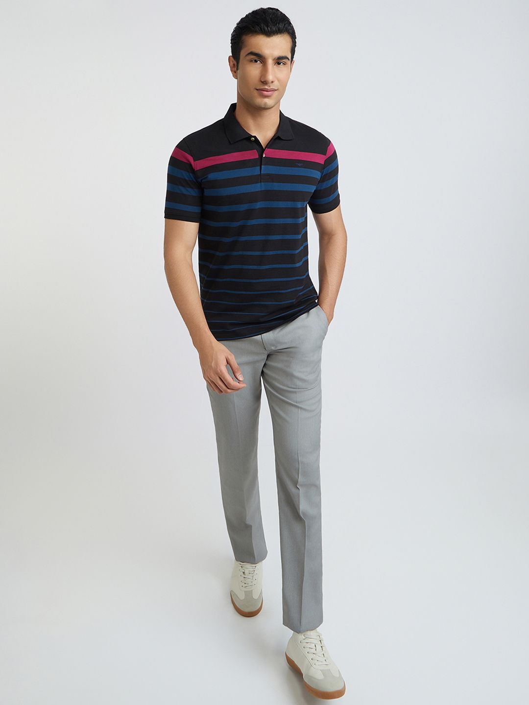 Park Avenue Striped Polo Collar Slim Fit T-shirt