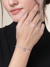 PANASH 925 Sterling Silver Rhodium-Plated Cubic Zirconia Studded Charms Bracelet