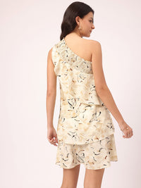DressBerry Blooming Beauty Floral Print Smocked One-Shoulder Ruffled Layered A-Line Dress
