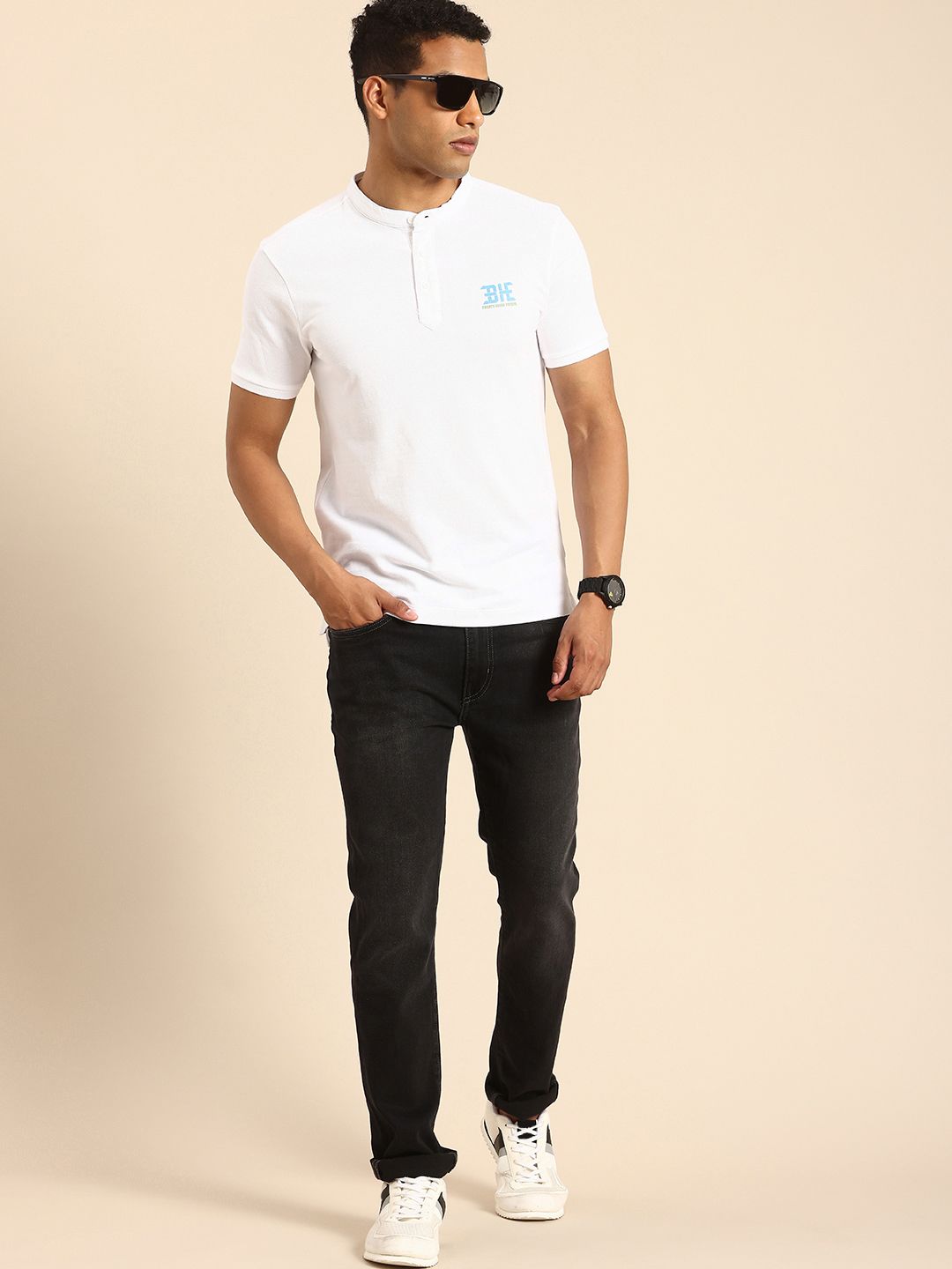 Being Human Henley Neck Pure Cotton T-shirt
