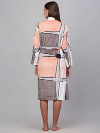 KLOTTHE Peach-Coloured & White Printed Long Sleeves Bath Robe With Belt