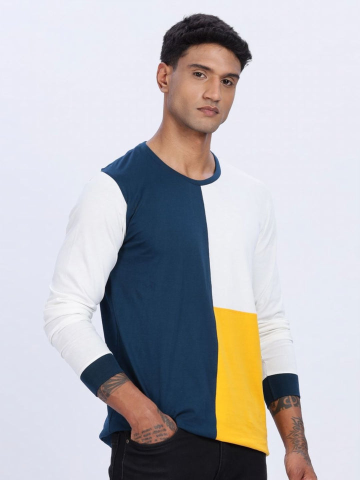 ADRO Lelaki Colourblocked Round Neck Cotton T-shirt