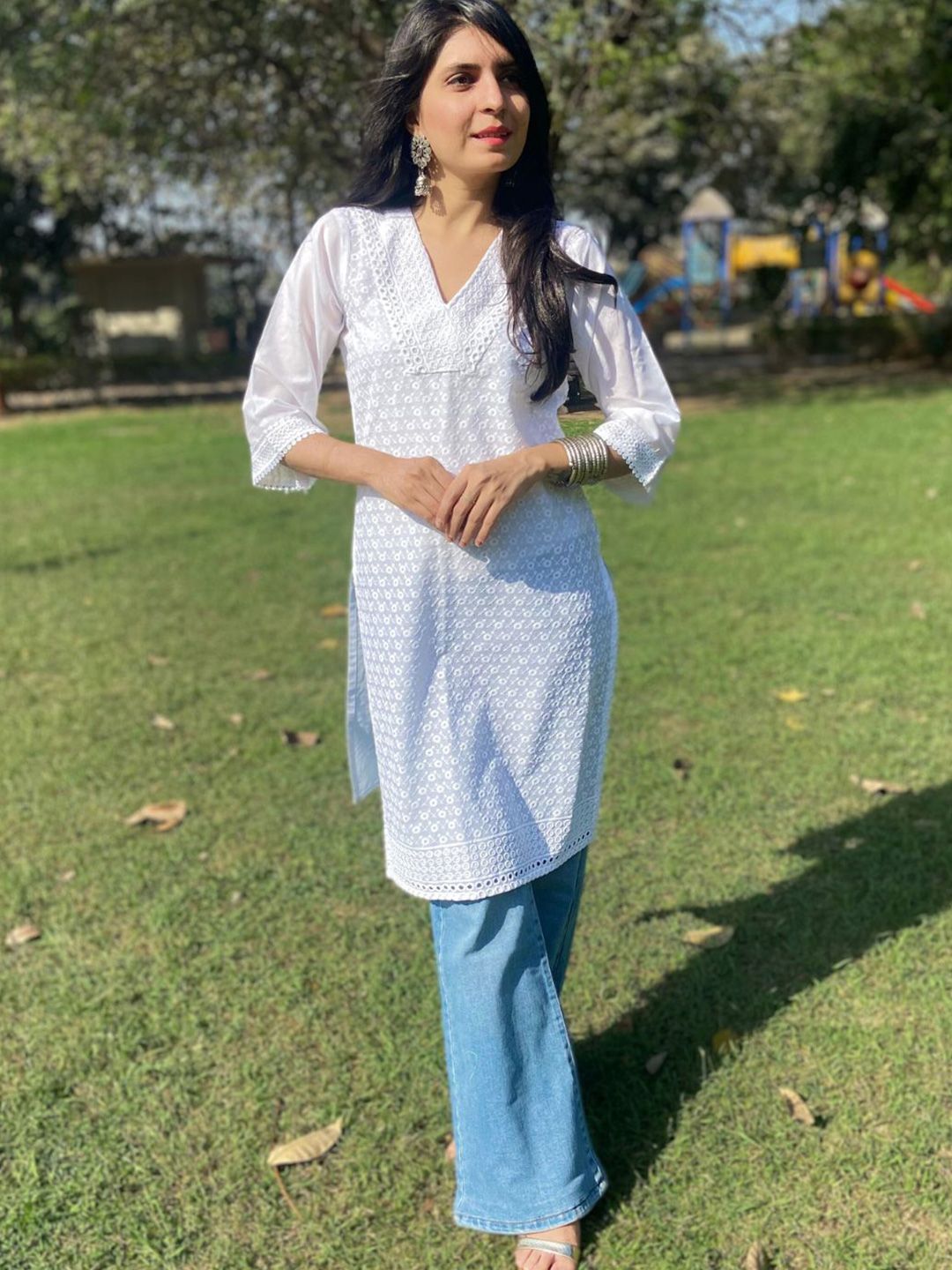 KALINI Women Pure Cotton Embroidered Straight Kurta for Holi day