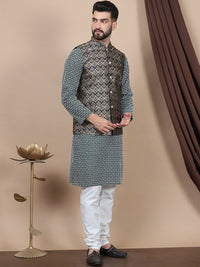 Anouk Embroidered Regular Pure Cotton Straight Kurta With Churidar & Nehru Jacket