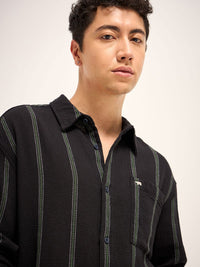 THE BEAR HOUSE Men Spread Collar Vertical Striped Pure Cotton Relaxed Fit Casual Shirt