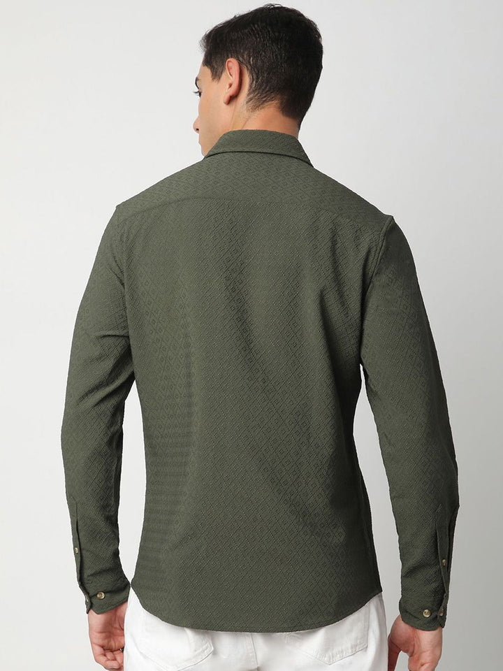 VASTRADO Men Classic Spread Collar Micro Ditsy Printed Slim Fit Casual Shirt