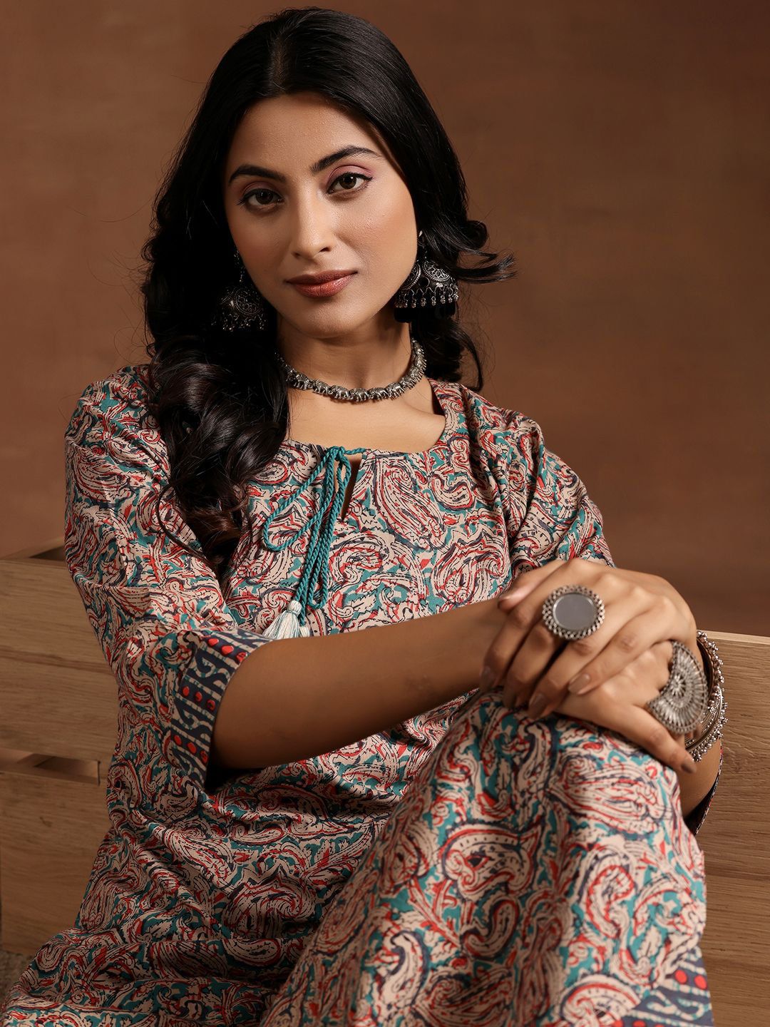 Libas Women Paisley Printed Regular Pure Cotton Kurta with Trousers