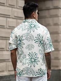 Powerlook Men Cuban Collar Floral Printed Oversized Casual Shirt