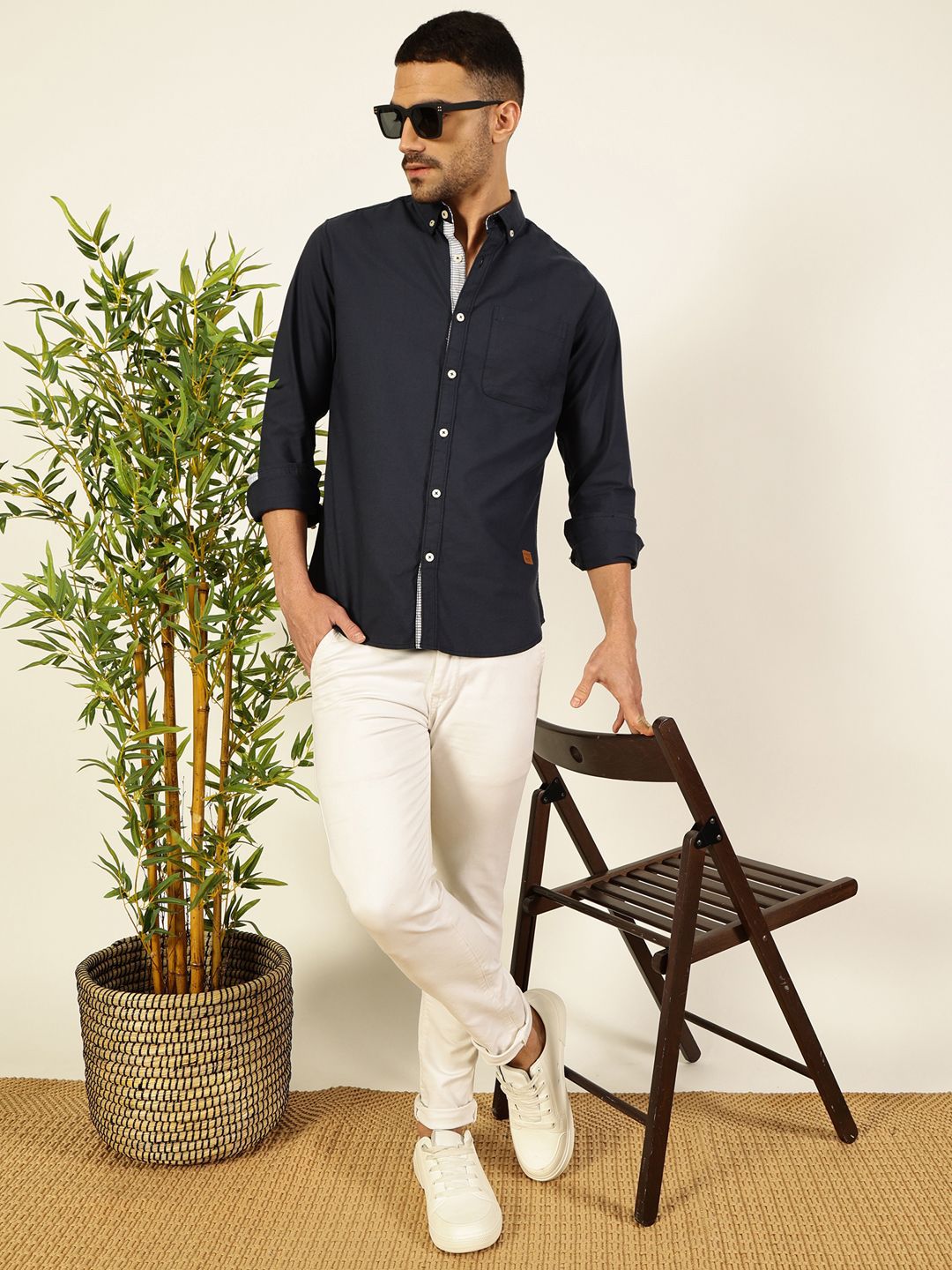 Thomas Scott Men Premium Button-Down Collar Solid Pure Cotton Slim Fit Casual Shirt