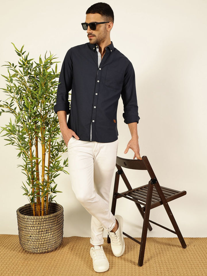 Thomas Scott Men Premium Button-Down Collar Solid Pure Cotton Slim Fit Casual Shirt
