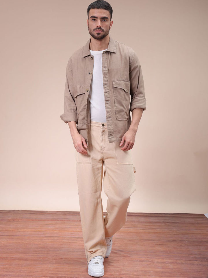 The Indian Garage Co Men Regular Fit Solid Double Flap Pocket Resortwear Overshirt