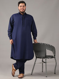 SOJANYA PLUS Plus Size Men Shirt Collar Thread Work Straight Kurta With Salwar