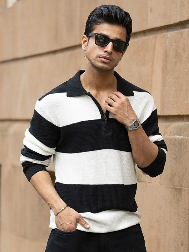 Powerlook Men Striped Polo Collar Cotton T-shirt