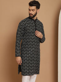 Anouk Men Black Geometric Flared Sleeves Cermin Kerja Kurta
