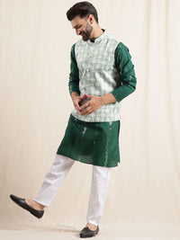 Anouk Men Geometric Embroidered Sequinned Pure Cotton Kurta & Pyjamas With Nehru Jacket