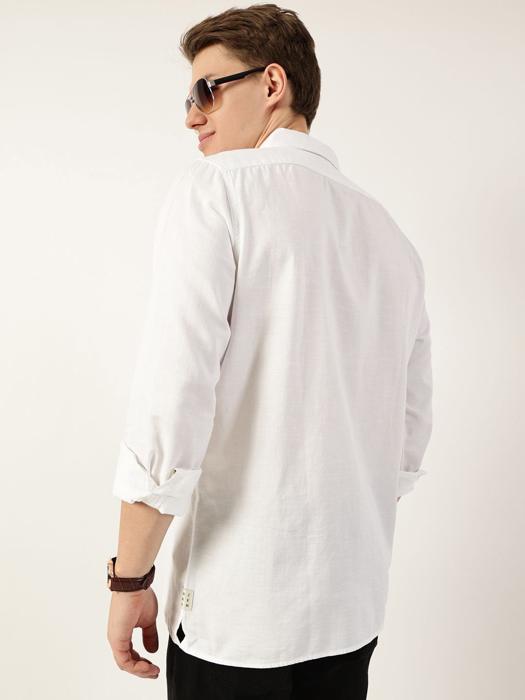 Thomas Scott Men Classic Spread Collar Solid Cotton Casual Shirt