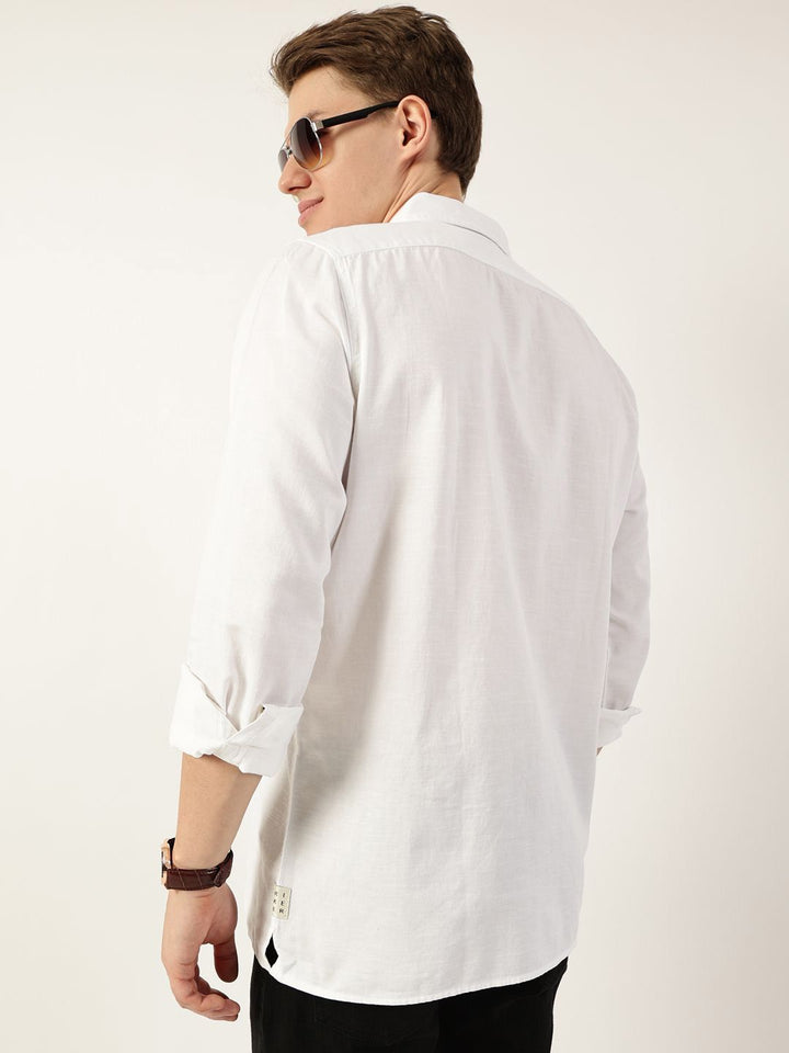 Thomas Scott Men Classic Spread Collar Solid Cotton Casual Shirt