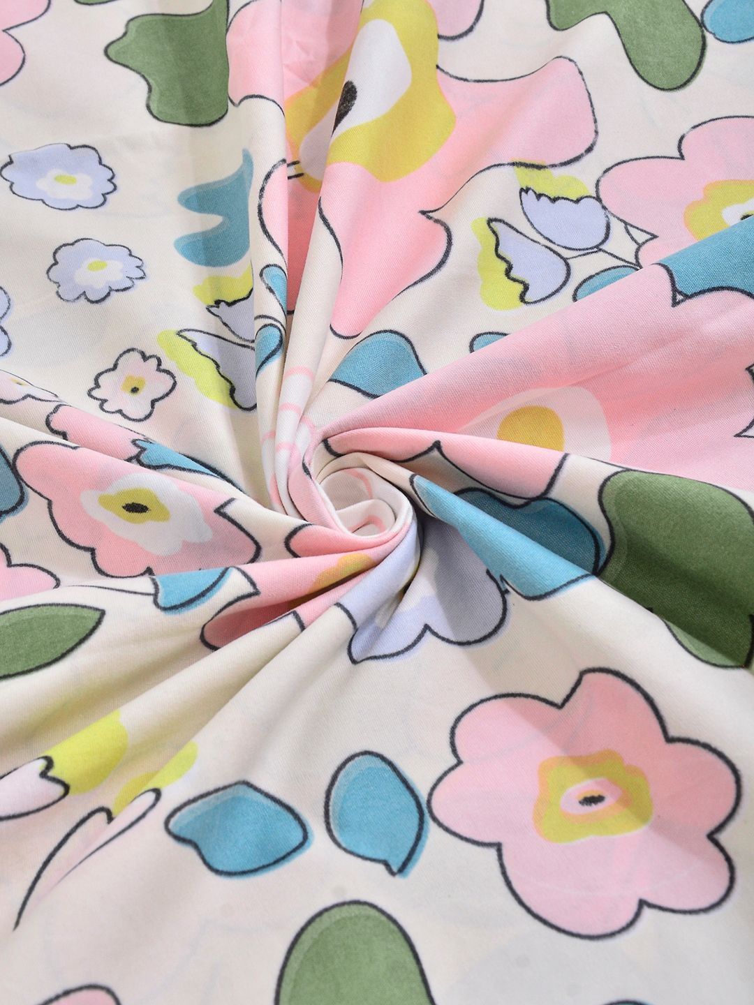 KLOTTHE Pink & Blue Floral Printed Flat 300 TC Double King Bedsheet With 2 Pillow Cover