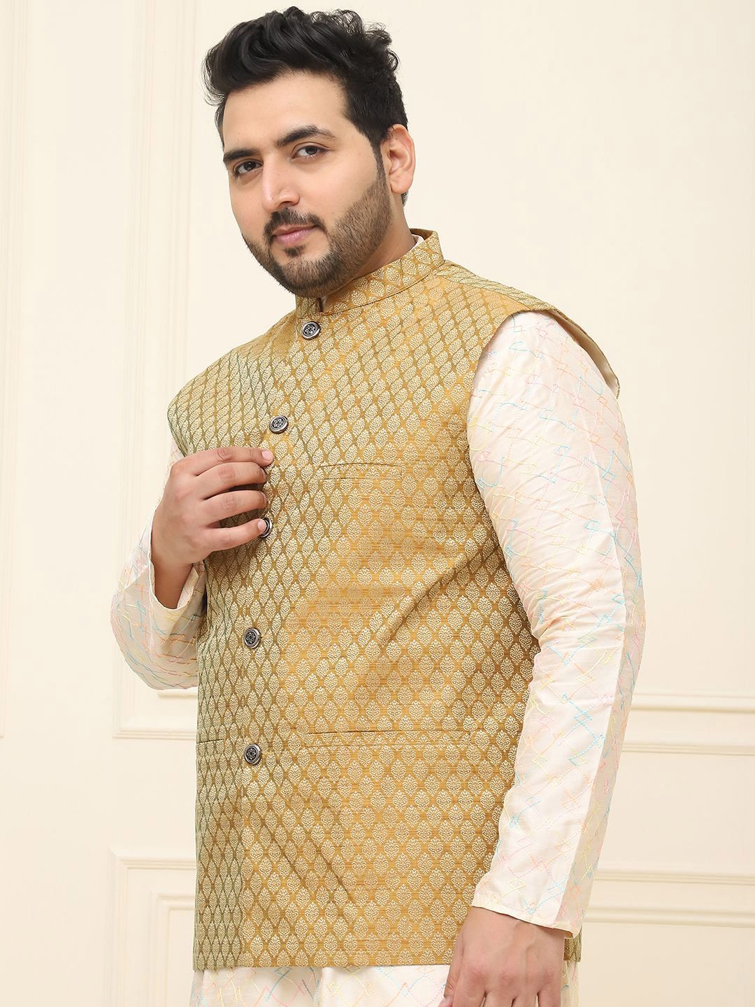 SOJANYA PLUS Men Printed Nehru Plus Size Jacket
