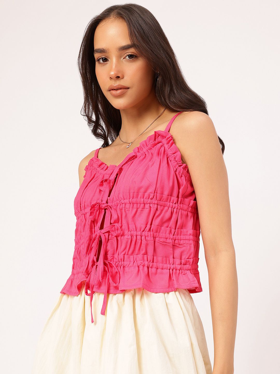 DressBerry Smocked Tie-Up Detail Top