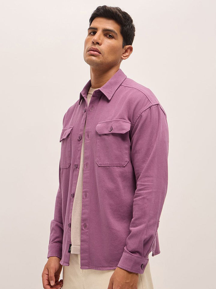 THE BEAR HOUSE Men Spread Collar Solid Cotton Relaxed Fit Casual Shirt
