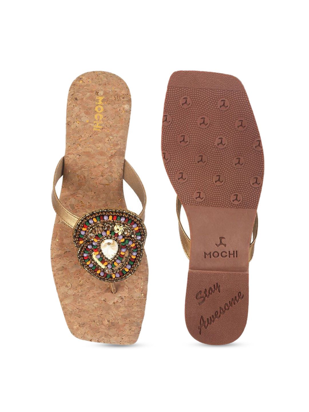 Mochi Women Embroidered Open-Toe Flats