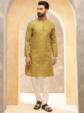 Anouk Olive Green Floral Printed Mandarin Collar Straight Kurta With Pajamas
