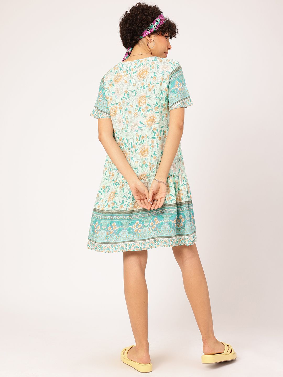 DressBerry Floral Frenzy Printed Lace Inserts Tiered Sheath Dress