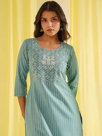 KALINI Women Striped Embroidered Kurta with Trousers