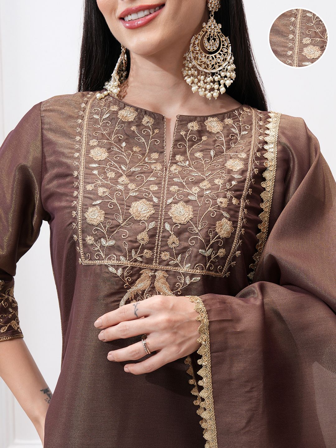 Vishudh Women Ethnic Motifs Embroidered Regular Kurta with Trousers & With Dupatta