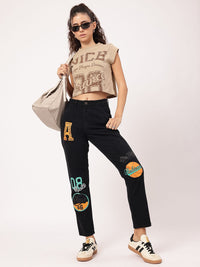 DressBerry Women Sporty Spice Printed Straight Fit Jeans