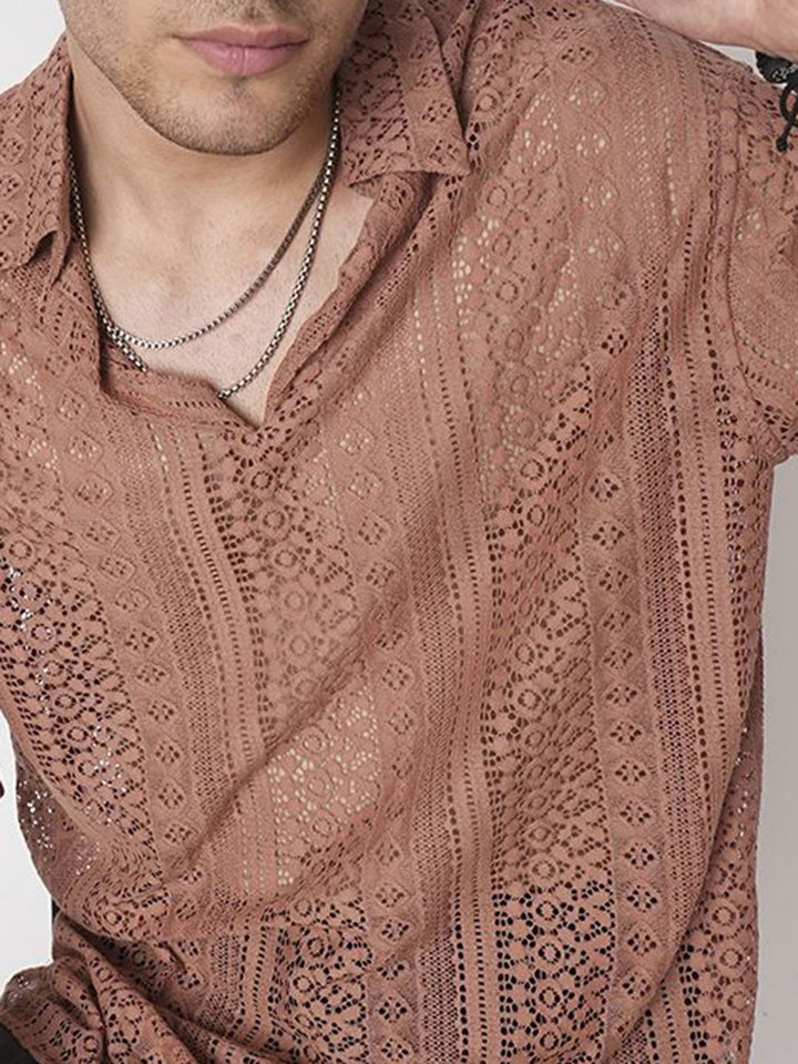 VASTRADO Men Classic Oversized Fit Spread Collar Textured Cotton Casual Shirt