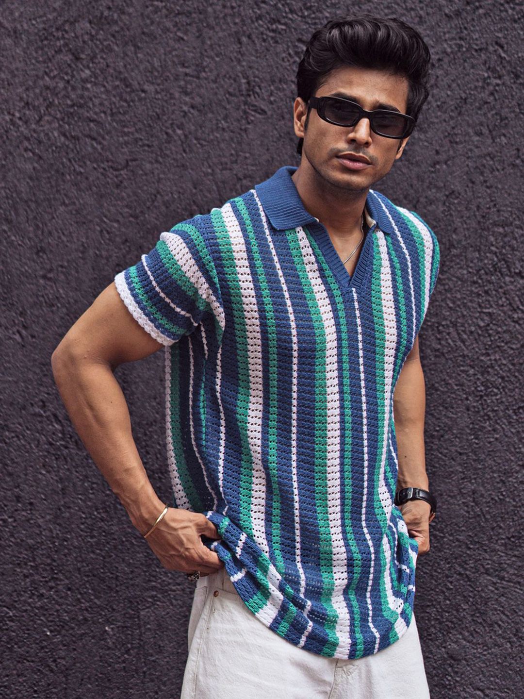 Powerlook Men Striped Polo Collar T-Shirt