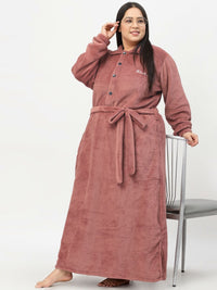 KLOTTHE Plus Size Rust Shirt Collar Bath Robe With Belt