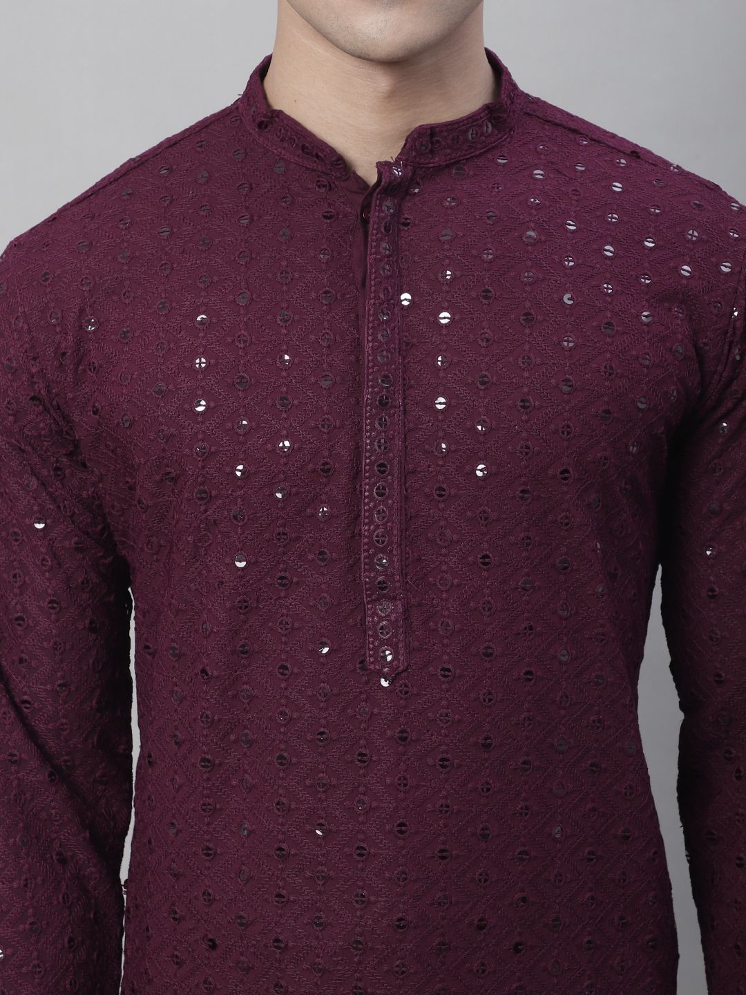 SOJANYA Geometric Embroidered Regular Pure Cotton Kurta With Churidar
