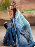 KALINI Teal Poly Georgette Sarees