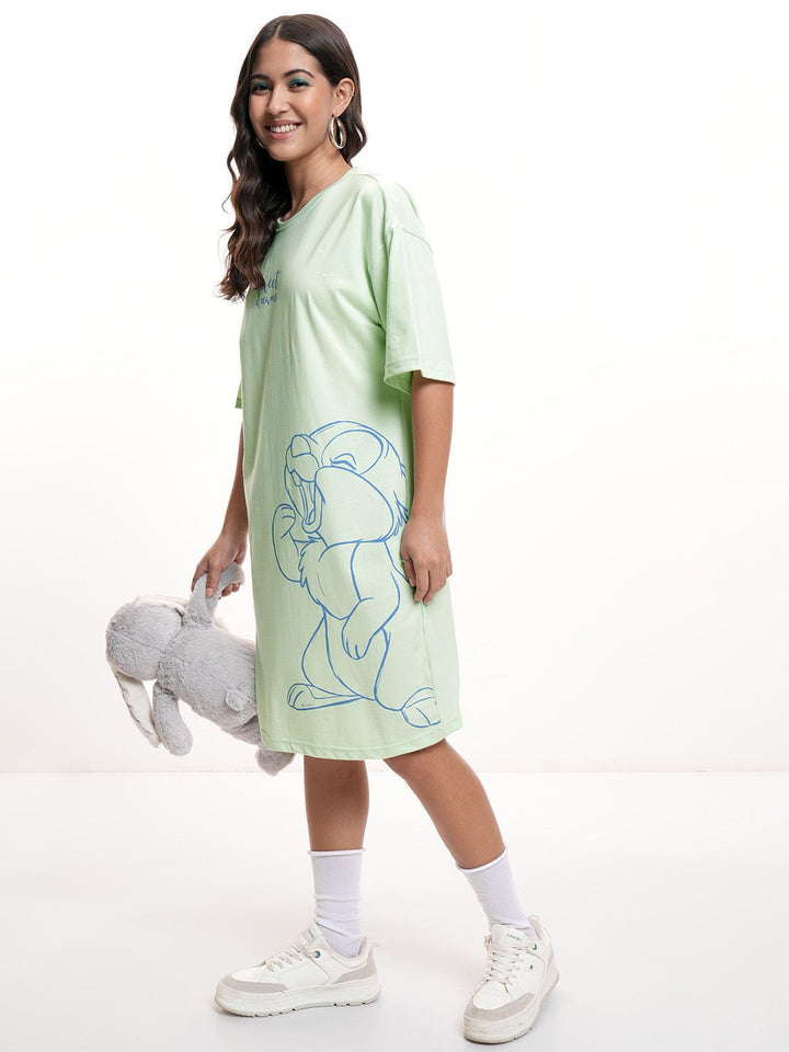 Tokyo Talkies Women Disney Thumper Graphic Printed Boxy Mini Cotton TShirt Dress