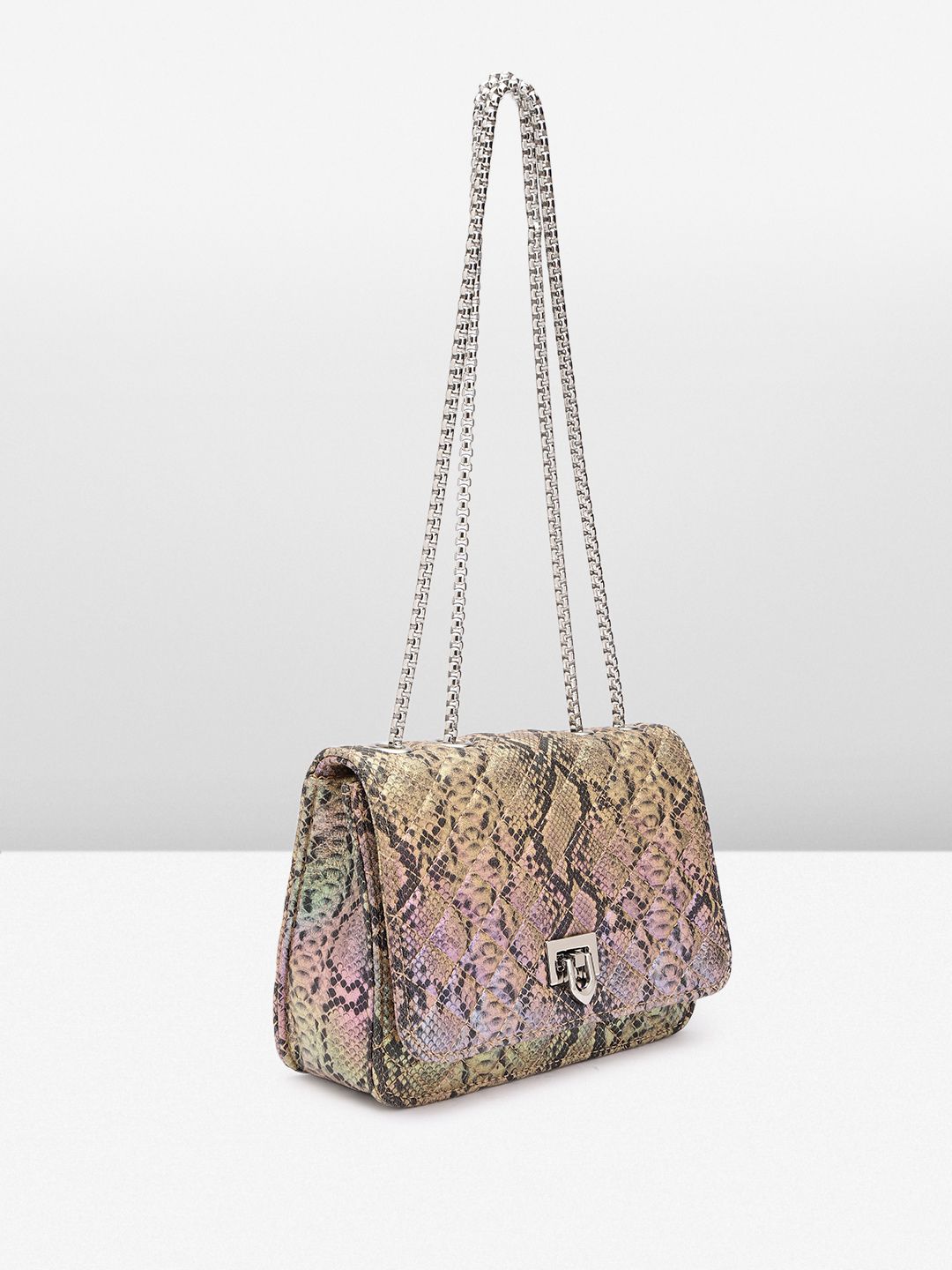 Lino Perros Snake Skin Textured Sling Bag with Quilted Detail
