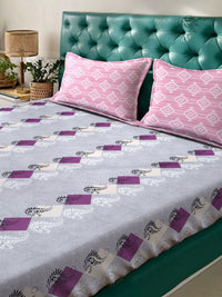 Myntra Elegant Homes Purple & White Printed Set Cadar King 400 Cotton TC Bercetak
