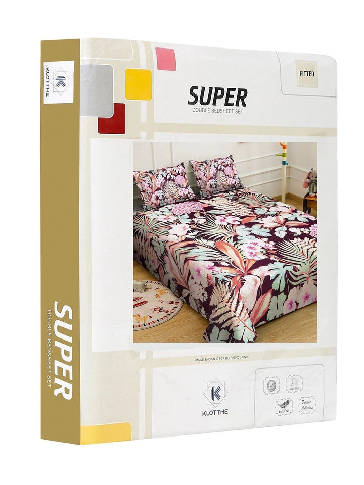 KLOTTHE Purple & Blue Floral Printed Dilengkapi 400 TC King 7D Cadar dengan 2 Sarung Bantal
