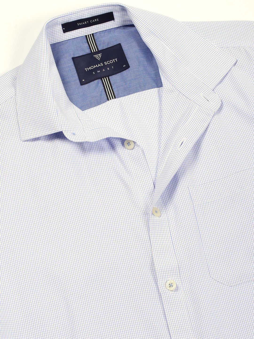 Thomas Scott Men Smart Spread Collar Micro Checked Cotton Formal Shirt