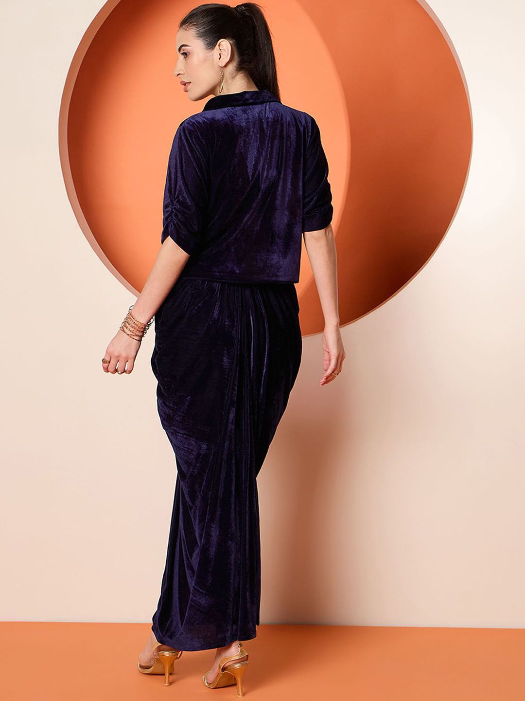 Antheaa Embellished Velvet Top With Skirt Co-Ords