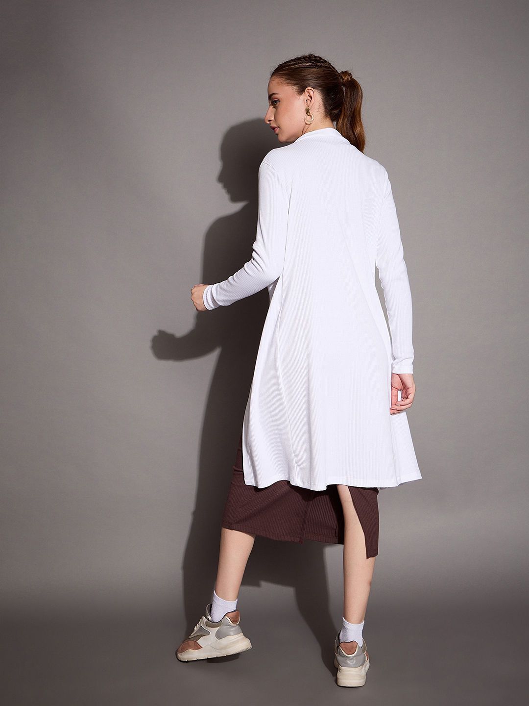 SASSAFRAS BASICS Striped Longline Open Front Shrug