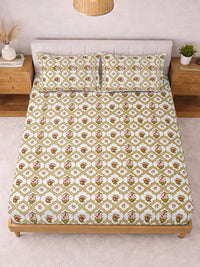 KLOTTHE Kuning & Hijau Bercetak 300 TC Cadar Katil Double Dengan 2 Sarung Bantal- 2.5 m x 2.25 m