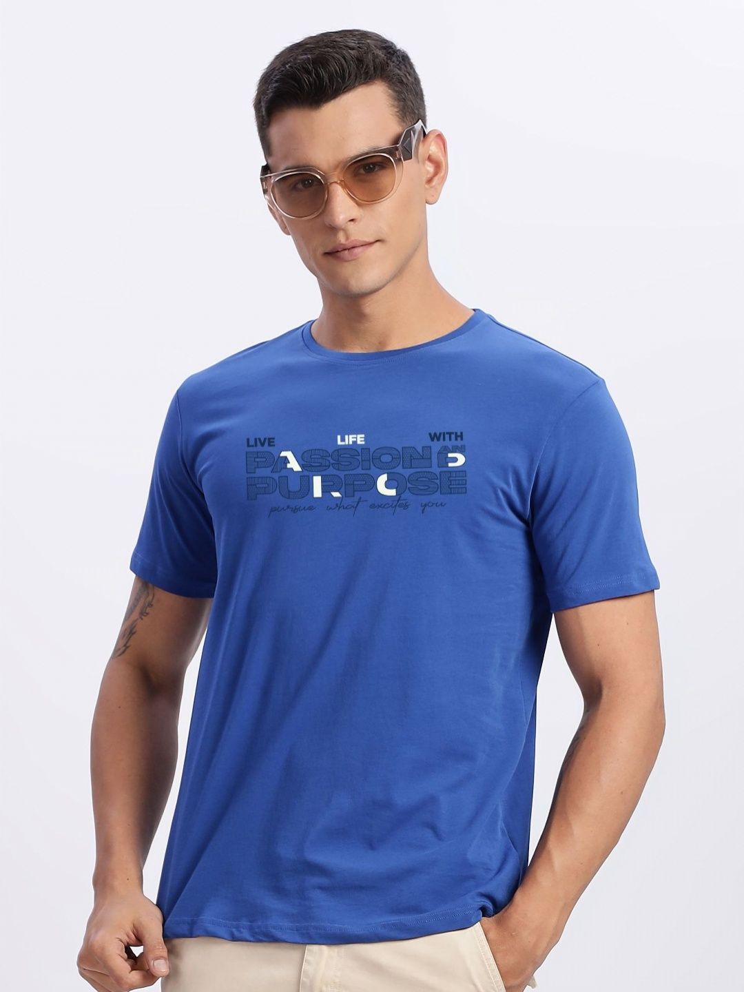 ADRO Typography Printed Round Neck Cotton T-shirt