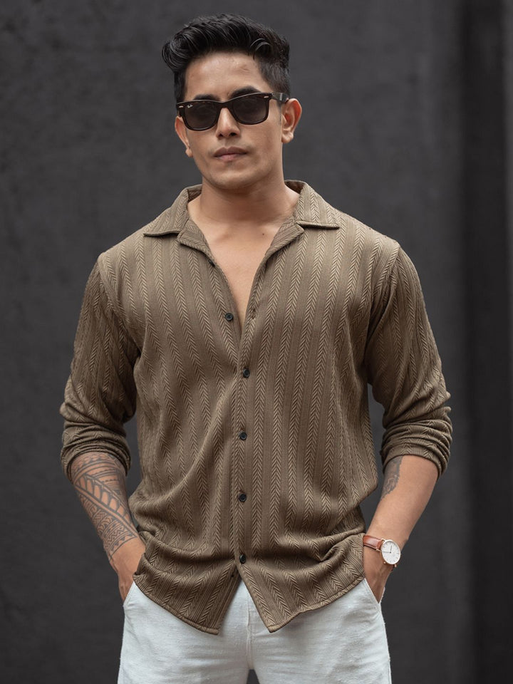 Powerlook Men Cuban Collar Textured Casual Shirt