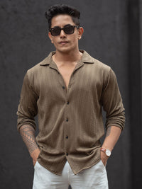 Powerlook Men Cuban Collar Textured Casual Shirt